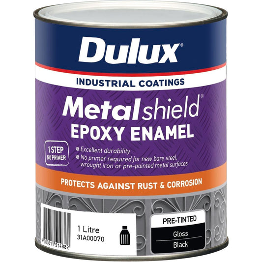 Dulux Metalshield Epoxy Enamel Gloss Paint 1L Black Durable Finish