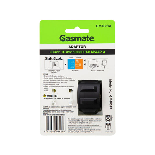 Gasmate Adaptor LCC27 to 3/8" BSPP-LH - Converts to Two Outlets - Brass/Nylon – view 2 - Auzzistore