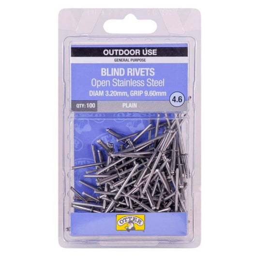 Otter Open Stainless Steel Blind Rivets 2 x 9 6mm 100 Pack Vibration Resistant - Auzzistore
