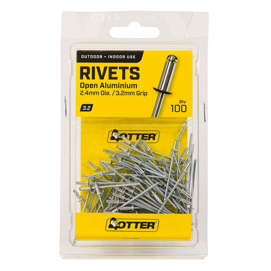 Otter Open Aluminium Blind Rivets 100 Pack - 2.4 x 3.2 mm - Lightweight - Auzzistore