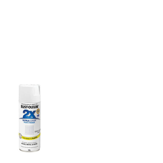 Rust Oleum 2X Ultra Cover Spray Paint - Semi Gloss White 340g - 0.34L - Fast-Drying – view 2 - Auzzistore