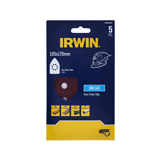Irwin Detail Sheets 5 Pack - 105 x 170mm - 180 Grit - Aluminium Oxide - Auzzistore