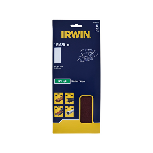 Irwin 115 x 280mm 120 Grit Sand Sheets - 5 Pack - Aluminium Oxide - Auzzistore