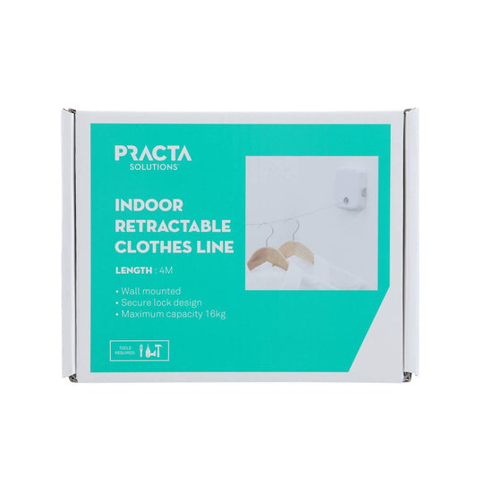 Practa 4m Indoor Retractable Clothes Line - Wall Mounted - White - Space Saving – view 2