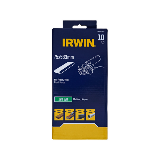 Irwin Sanding Belt 75 x 533mm 120 Grit - 10 Pack - Multi-Purpose Sanding - Auzzistore
