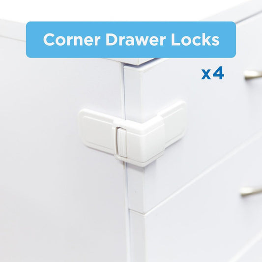 Perma Child Safety Corner Drawer Locks 4 Pack - 120mm x 190mm - White – view 2