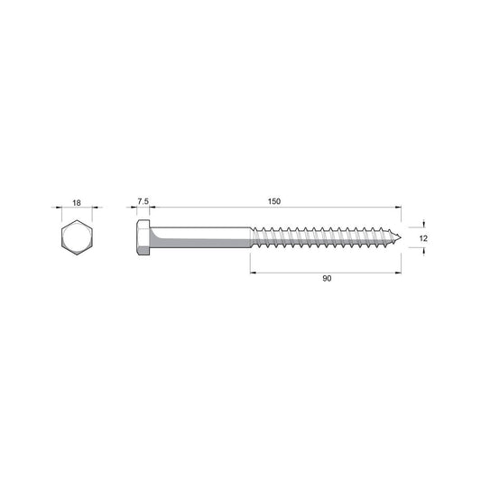 Zenith M12 Hex Head Coach Screws - 150mm - Hot Dip Galvanised - Heavy-Duty – view 2 - Auzzistore