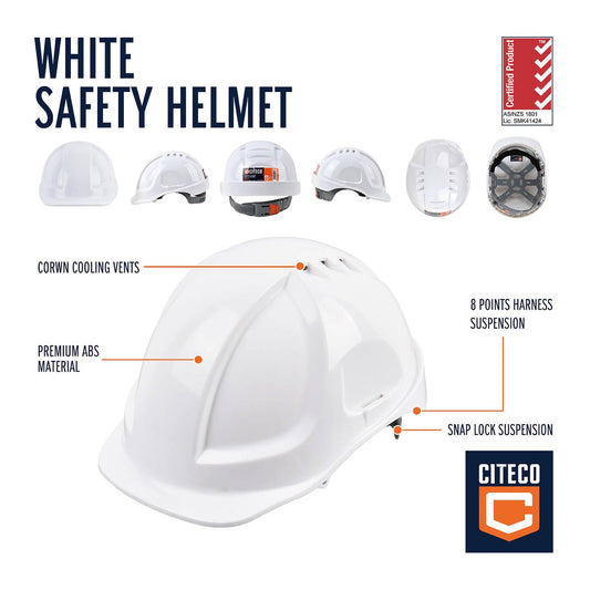 Citeco White Safety Helmet - ABS Plastic - 190mm x 260mm x 140mm - Cooling Vents – view 2 - Auzzistore