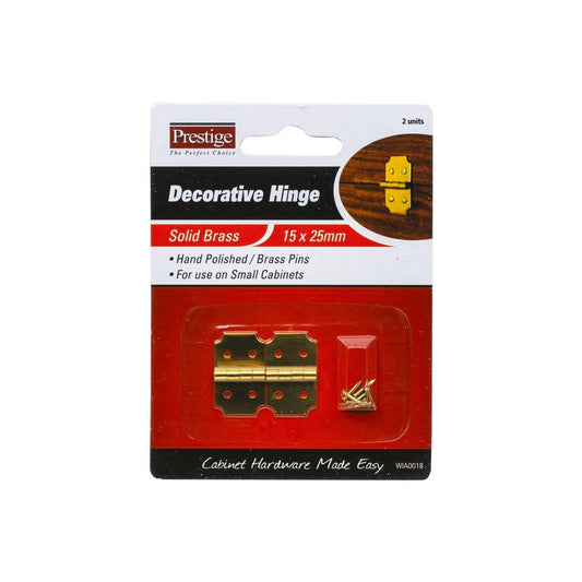 Prestige Decorative Brass Hinges 15 x 25mm - Polished Brass - Pack of 2