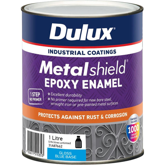 Dulux Metalshield Epoxy Enamel Gloss Paint 1L Blue Base Durable Finish
