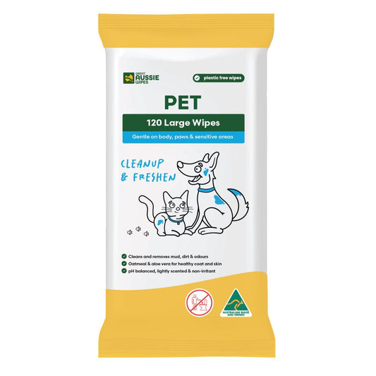 Great Aussie Wipes Pet Wipes - 120 Pack - Plant-Based - Cleans Mud & Odours - Auzzistore