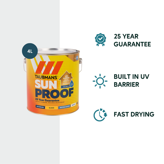 Taubmans 4L White Gloss Sunproof Exterior Paint - UV Protection - Self-Priming – view 2 - Auzzistore