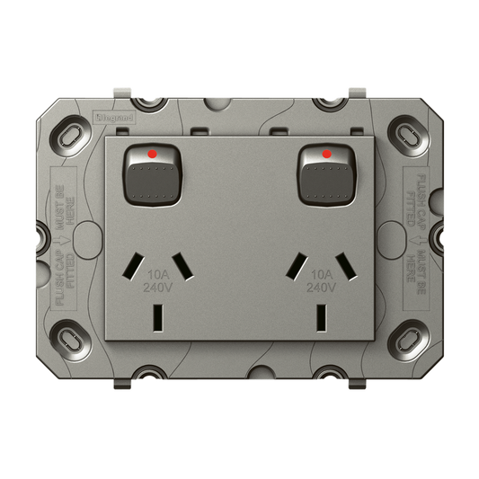Hpm Arteor Double Powerpoint Grid - 2 Gang - 113mm x 77mm - Magnesium - Auzzistore
