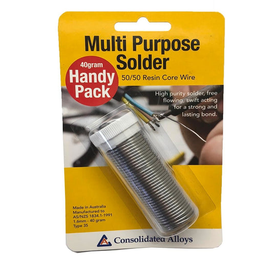 Consolidated Alloys Resin Core Solder 40g 50/50 - Tin Lead Alloy - Silver - Auzzistore