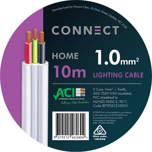 Olex 2 Core and Earth Lighting Cable - 1mm x 10m - White - Indoor Use - Auzzistore