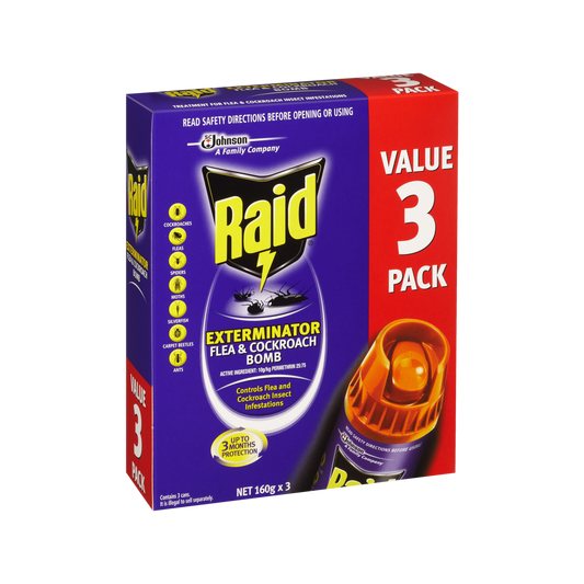 Raid Exterminator Flea and Cockroach Bomb 160g - 3 Pack - Indoor Use - Kills Pests – view 2 - Auzzistore