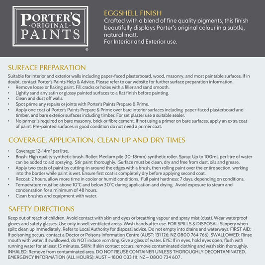 Porter S Washable Paint - Hailstorm - 2L - Eggshell Finish - 162mm x 156mm x 141mm – view 2 - Auzzistore