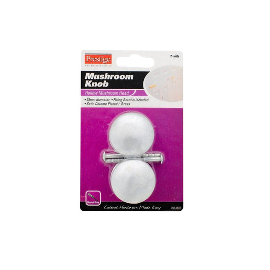 Prestige Mushroom Cupboard Knob - 35mm - Satin Chrome Plated - Card of 2
