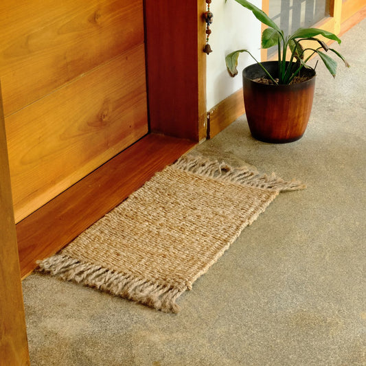 Jute Indoor Mat - 40 x 60cm - Durable Natural Fibres - Stylish Frilled Edges – view 2 - Auzzistore