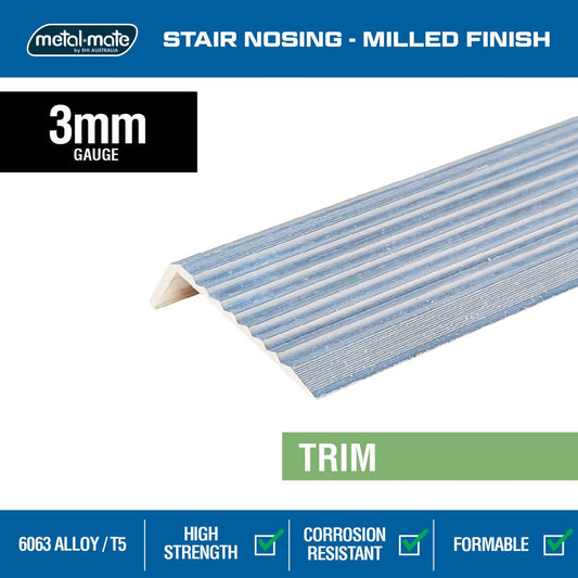 Metal Mate Aluminium Stair Nosing 43mm x 23mm Lightweight Slip Resistant – view 2 - Auzzistore