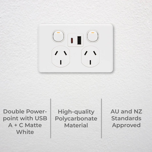 Deta Double Power Point x6 250mm White - USB A+C PD 20W Fast Charging – view 2 - Auzzistore