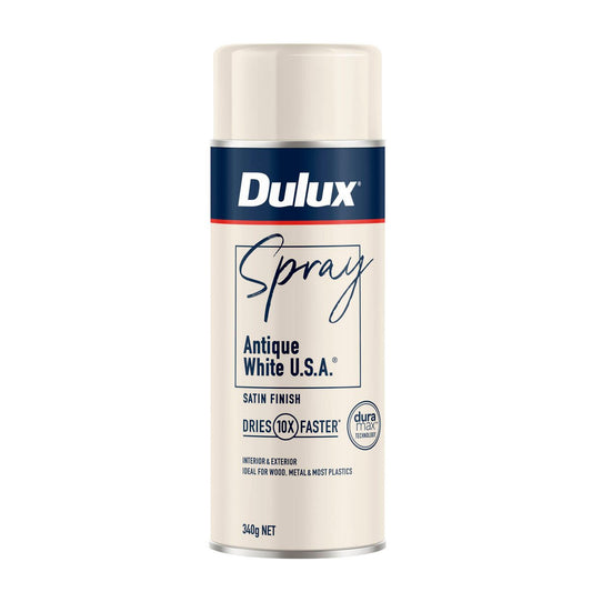 Dulux 340g Satin Spray Paint - Antique White - Fast-Drying - Self-Priming - Auzzistore