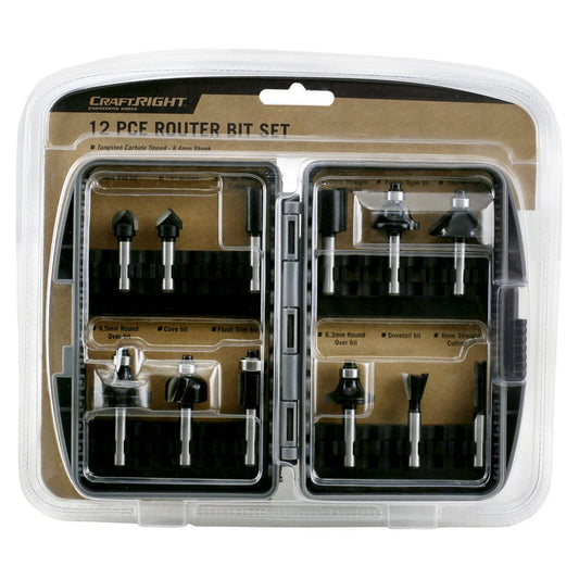 Craftright Router Bit Set - 12 Piece - Carbon Steel - Durable - Woodworking – view 2 - Auzzistore