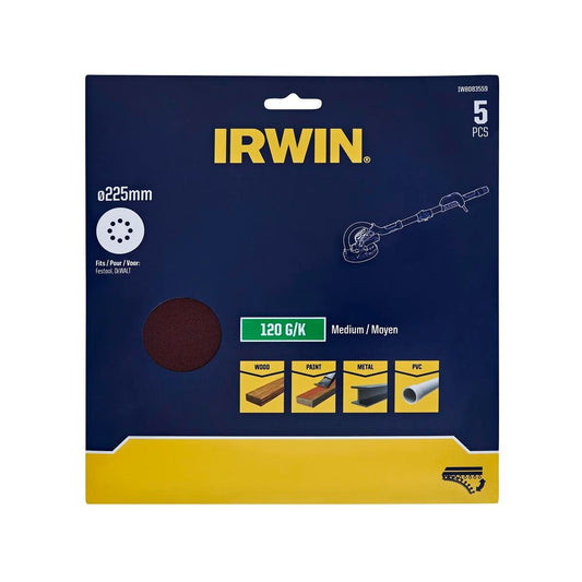 Irwin 225mm Quick Fit Drywall Discs 180 Grit 5 Pack - Efficient Sanding - Auzzistore
