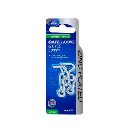 Zenith Gate Hooks and Eyes - 38mm - 2 Pack - Zinc Plated - Easy to Install - Auzzistore