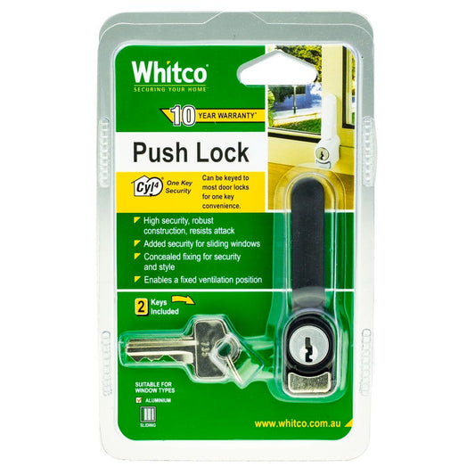Whitco Sliding Window Push Lock - Black - High Security - 13mm x 81mm x 37mm - Auzzistore