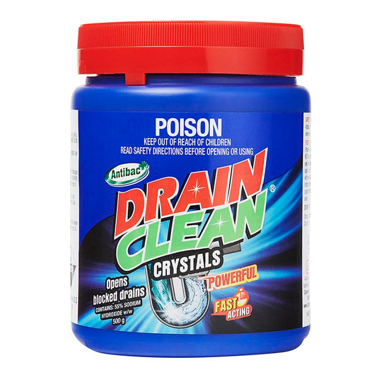 Drain Clean 500g Crystals - Fast Acting - Caustic Base - Clears Blocked Drains