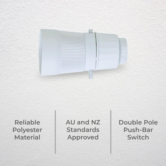 Deta White Push Bar Switch Lamp Holder - 2A 250V - Polyester - Durable