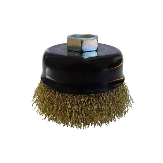 Josco 75mm Crimped Cup Brush - Brass Coated Steel - Rust Removal Tool - Auzzistore