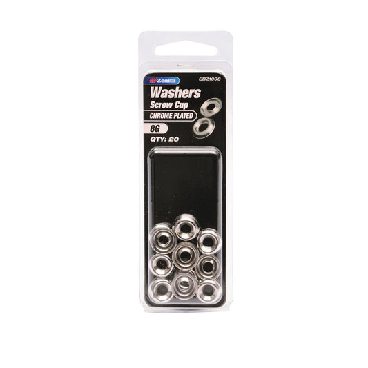 Zenith 8g Chrome Plated Screw Cup Washer 20 Pack - Steel - 13.3mm - Durable - Auzzistore