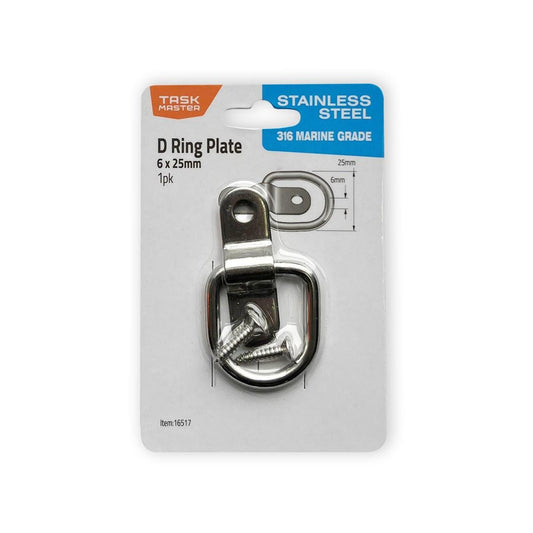 Taskmaster 6 Pack 25mm 316 Stainless Steel D Ring Plate - Durable Load Securing - Auzzistore