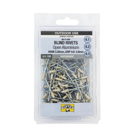 Otter Multi Grip Open Aluminium Blind Rivets 3.2 x 0.8-4.8mm 100 Pack - Auzzistore