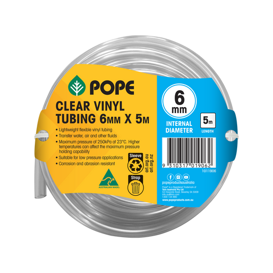 Pope Clear Vinyl Tubing 6mm x 5m - Lightweight Flexible - Durable PVC - Auzzistore