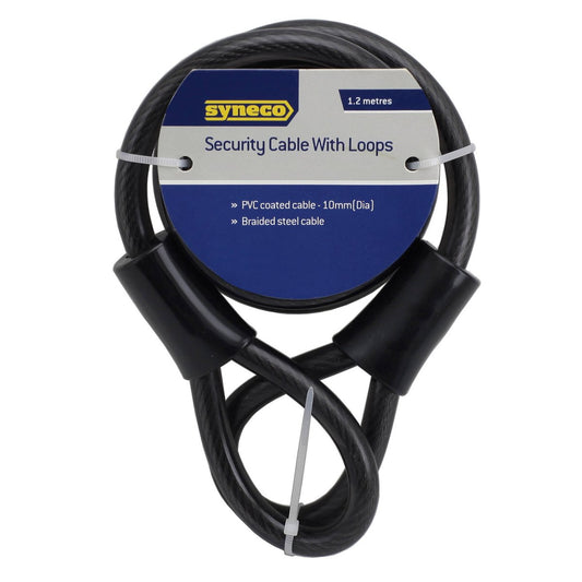 Syneco 1.2m Security Cable Lock - PVC Coated - Easy Storage - Black