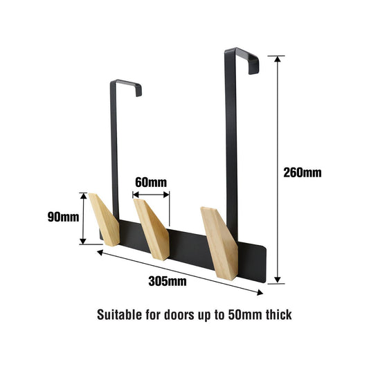 Adoored 3 Timber Hook - Over the Door Deco Hook - 305mm x 260mm - Black - Durable – view 2