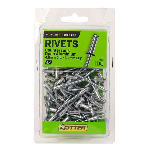 Otter 4 Countersunk Aluminium Rivets 100 Pack - 4 x 6mm - Vibration Resistant - Auzzistore