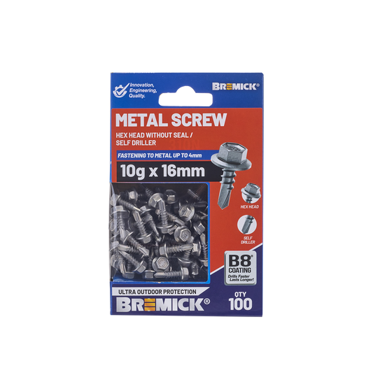 Bremick Metal Hex Screw 10g x 16mm - Box of 100 - Self-Drilling - B8 Coating – view 2 - Auzzistore