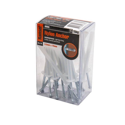 Ramset Nylon Brick Anchor 6.5mm 20 Pack Insulated Easy Install - Auzzistore