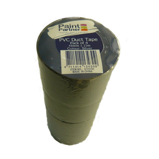 Paint Partner Silver Duct Tape 48mm x 15m PVC 4 Pack Moisture Resistant - Auzzistore