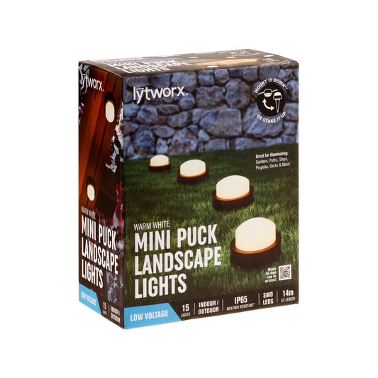 Lytworx Warm White Mini Puck Landscape Lights 15pk - 14m - IP65 Weather Resistant - Auzzistore