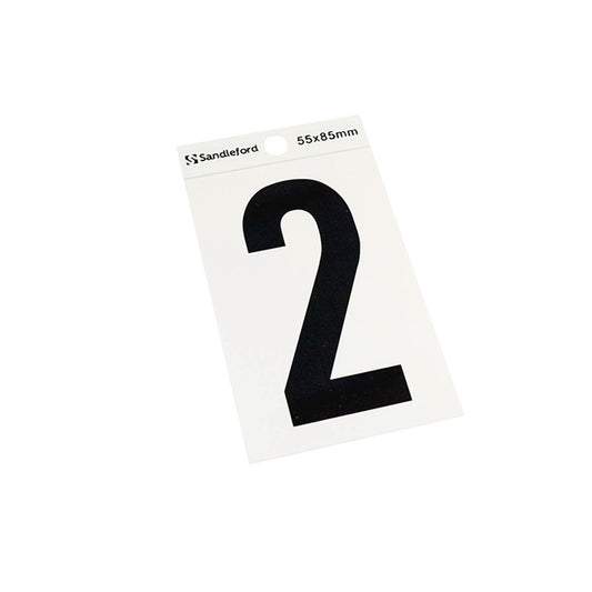 Sandleford Self Adhesive House Number 2 - 85mm - Silver Black - Polycarbonate