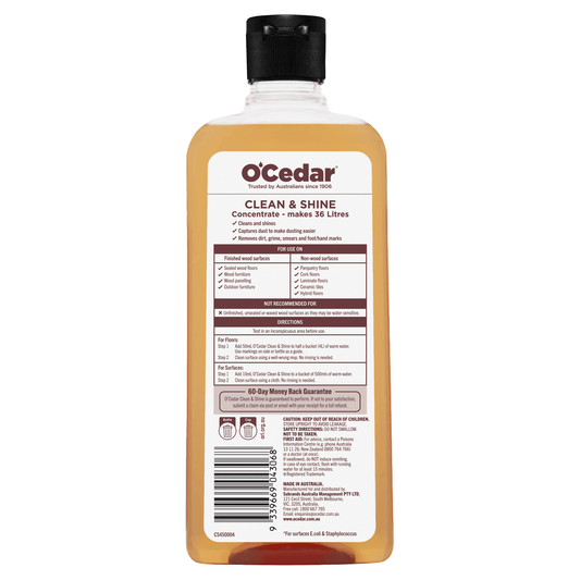 Ocedar Clean & Shine 450ml Wood Floor Cleaner No Rinse Concentrate