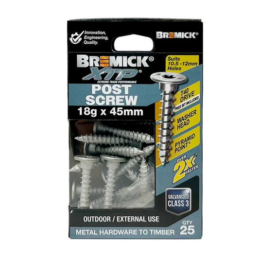 Bremick XTP Post Screw 18g x 45mm Galv - T40 - 25 Pack - Strong Fastening – view 2 - Auzzistore