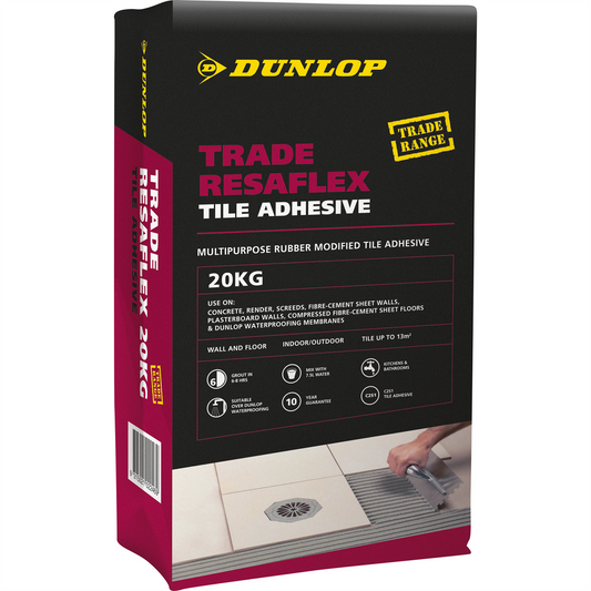 Dunlop 20kg Trade Resaflex - Tile Adhesive - Rubber Modified - Weather Resistant