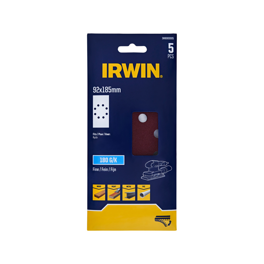 Irwin Orbital Sand Sheets 180 Grit 5 Pack 92 x 185mm - Aluminium Oxide - Auzzistore