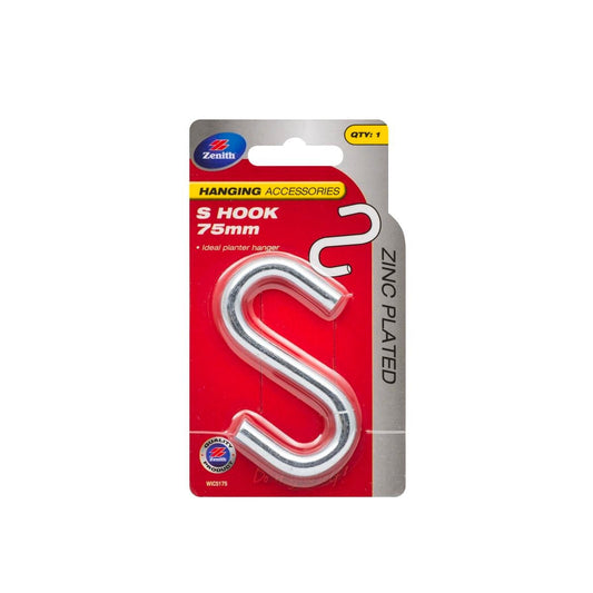 Zenith S Hook - 75 x 7.6mm - Zinc Plated Steel - Corrosion Resistant